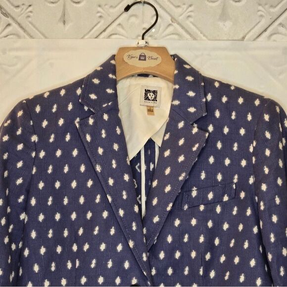Anne Klein Clipped Jacquard Atlantic Blue Optic Career Style Blazer Size 2 - Picture 5 of 15